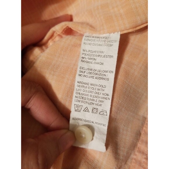 IZOD Luxury Sport Size M Men's Orange Striped Shirt Button Down Short Sleeve Top - Picture 6 of 7